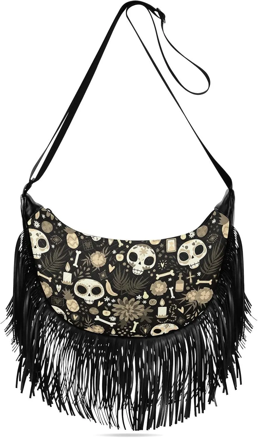 Women's PU Leather Chain Cross Body Bag, Shoulder Handbag Purse with Tassel for Ladies