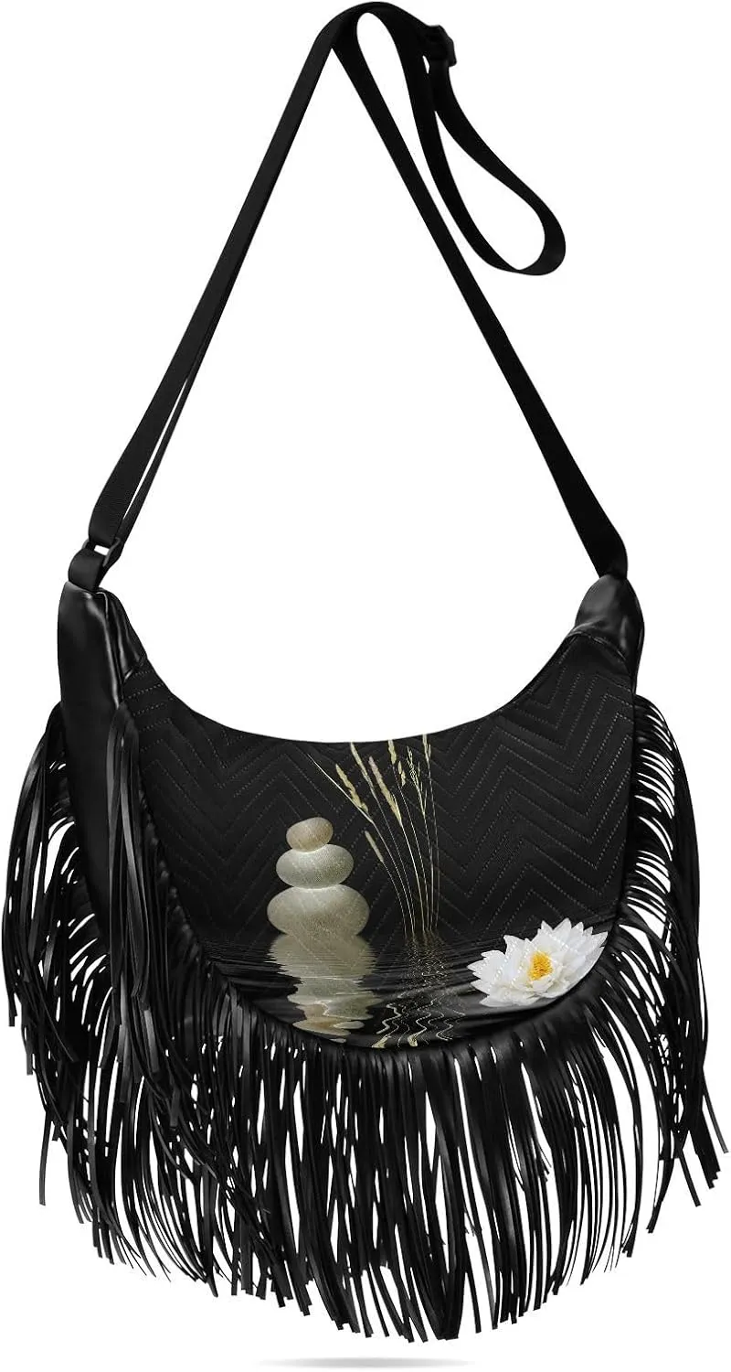 Women's PU Leather Chain Cross Body Bag, Shoulder Handbag Purse with Tassel for Ladies