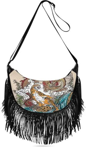 Women's PU Leather Chain Cross Body Bag, Shoulder Handbag Purse with Tassel for Ladies