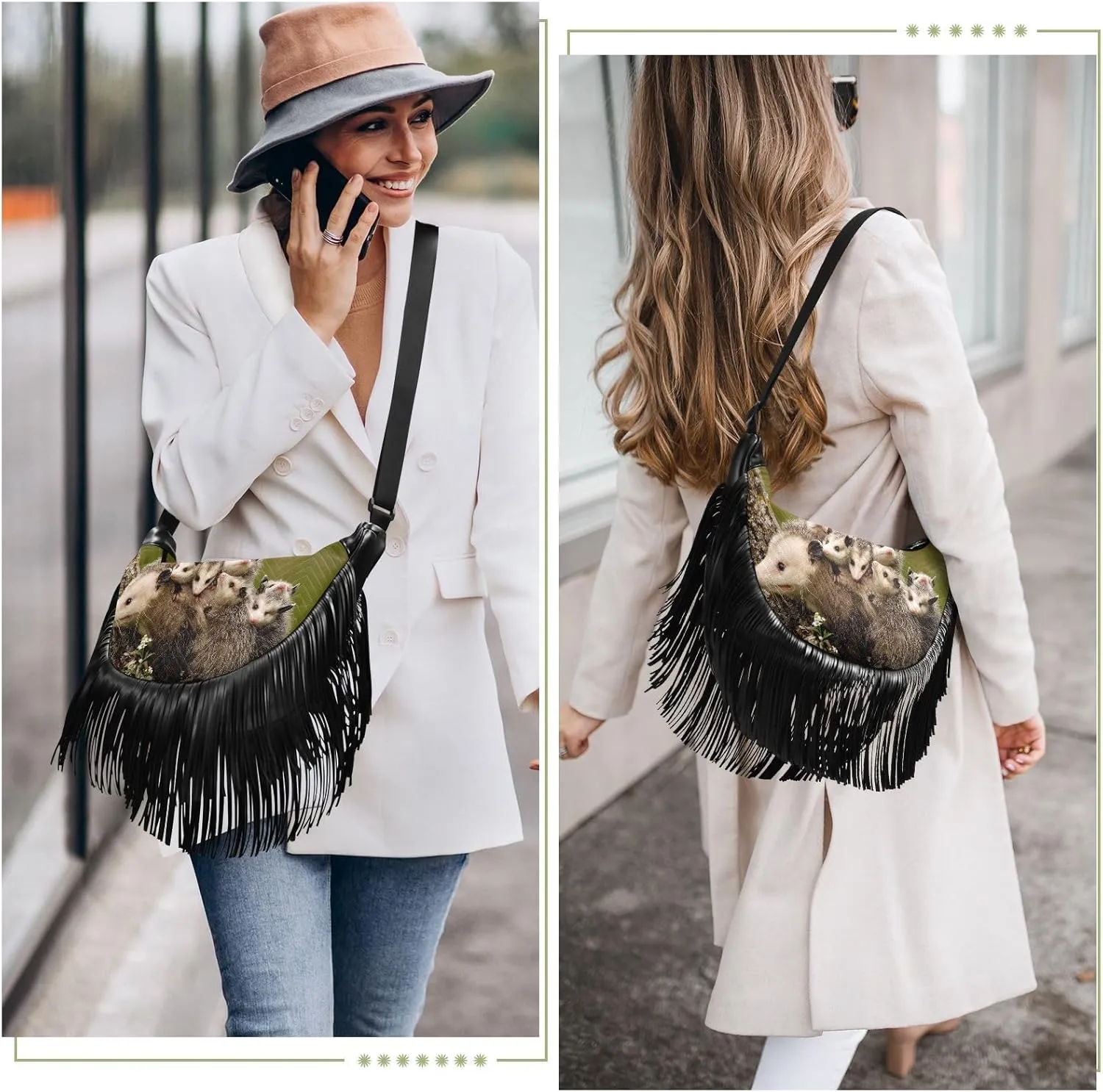 Women's PU Leather Chain Cross Body Bag, Shoulder Handbag Purse with Tassel for Ladies