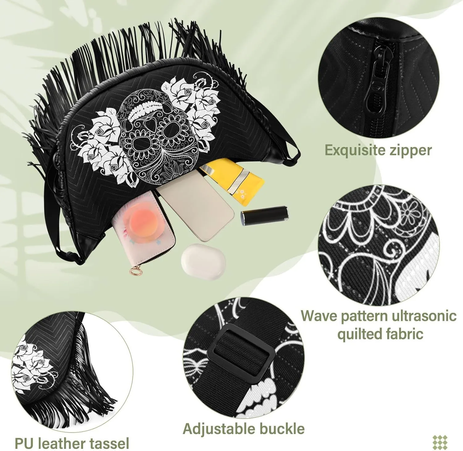 Women's PU Leather Chain Cross Body Bag, Shoulder Handbag Purse with Tassel for Ladies