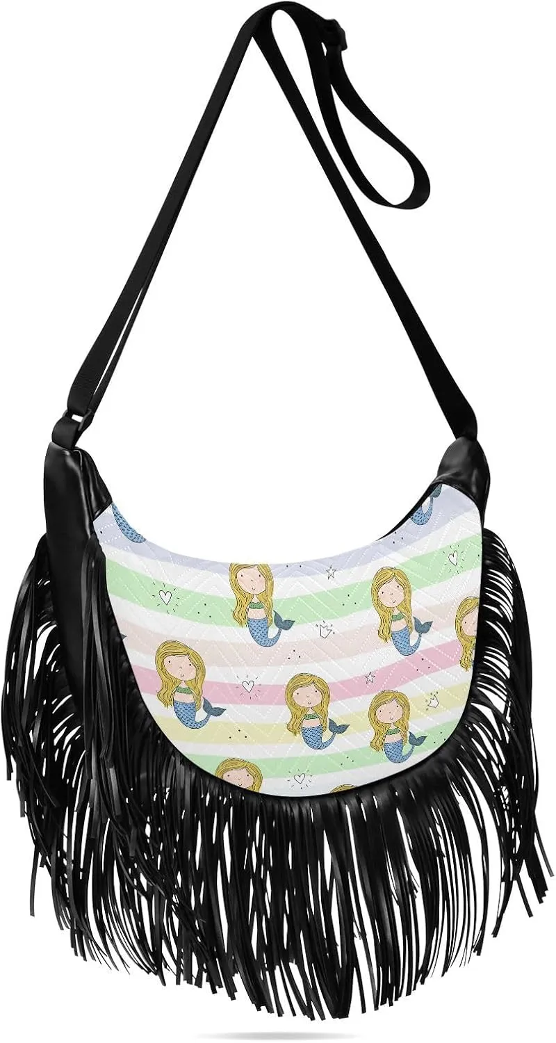 Women's PU Leather Chain Cross Body Bag, Shoulder Handbag Purse with Tassel for Ladies