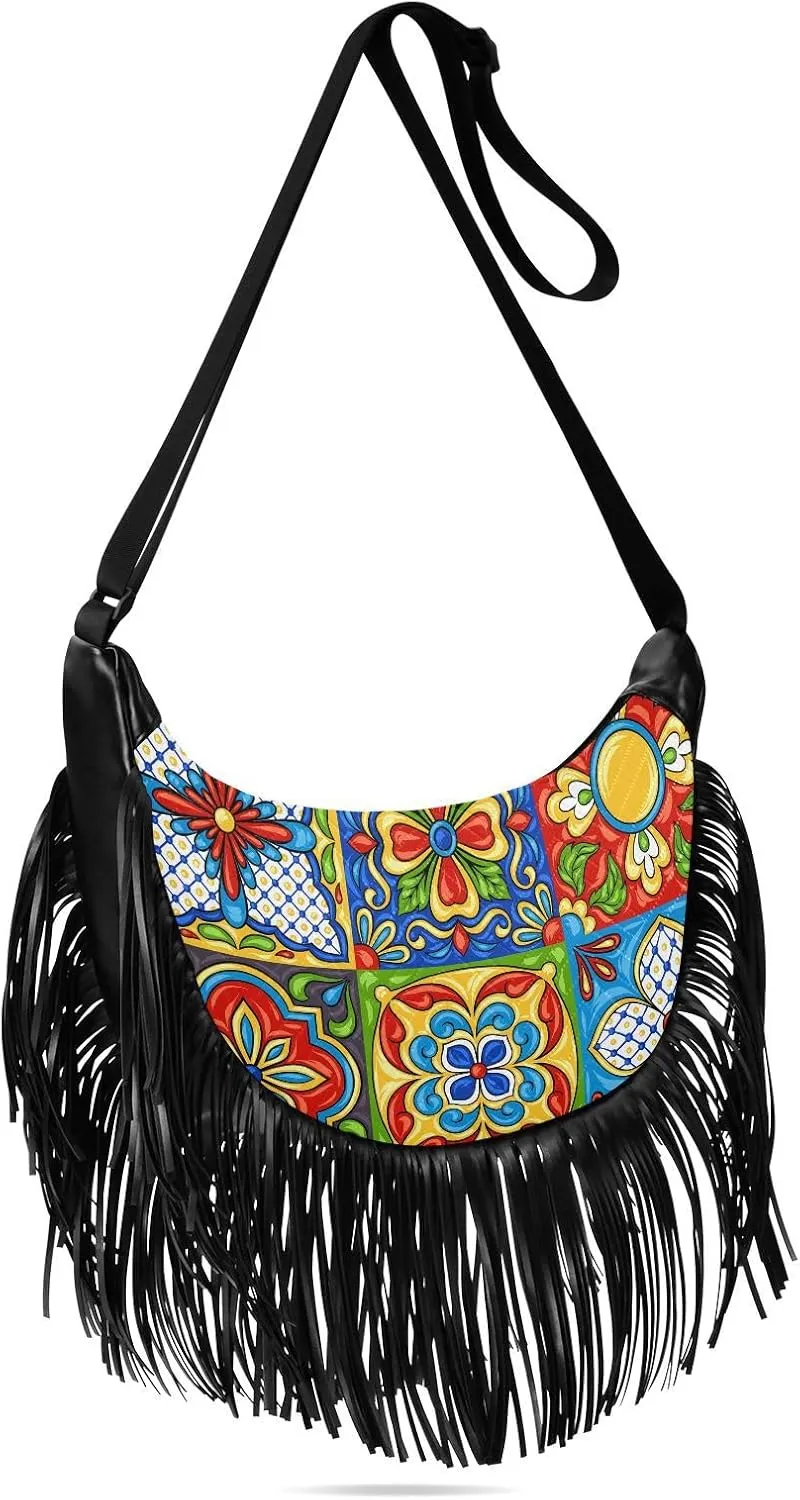 Women's PU Leather Chain Cross Body Bag, Shoulder Handbag Purse with Tassel for Ladies