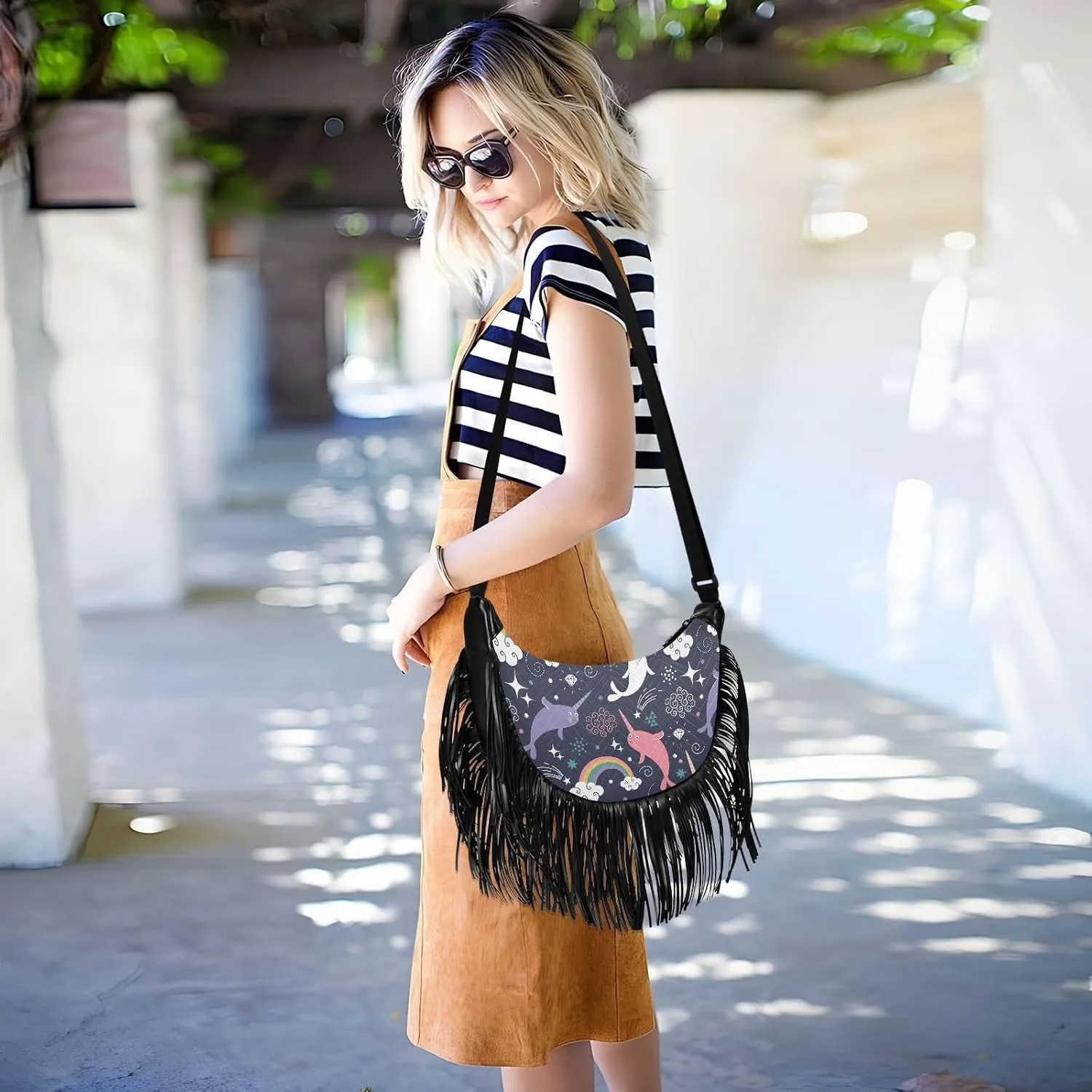 Women's PU Leather Chain Cross Body Bag, Shoulder Handbag Purse with Tassel for Ladies