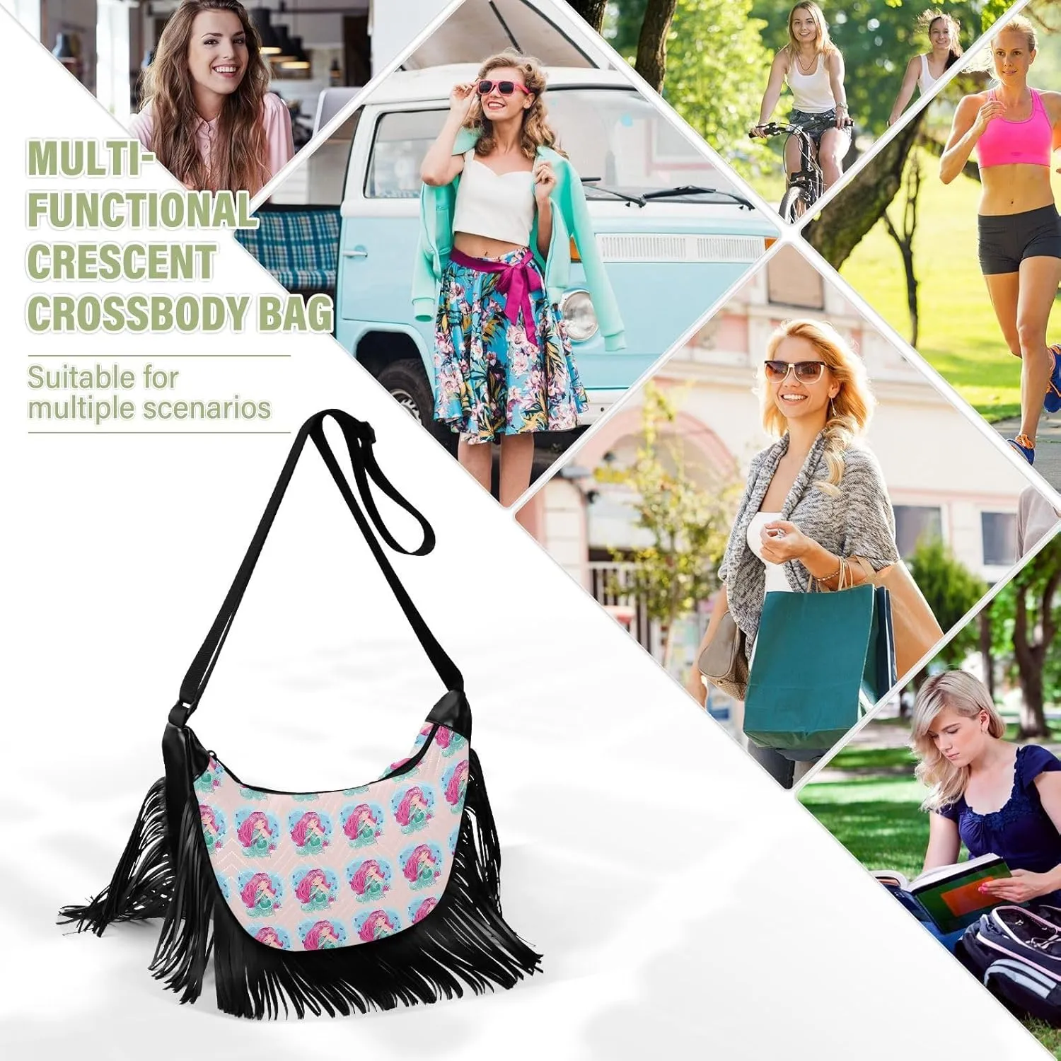 Women's PU Leather Chain Cross Body Bag, Shoulder Handbag Purse with Tassel for Ladies