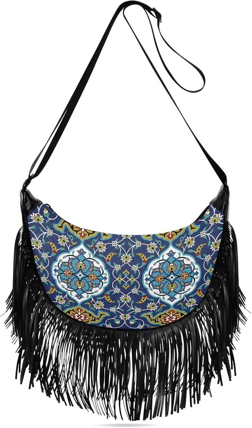 Women's PU Leather Chain Cross Body Bag, Shoulder Handbag Purse with Tassel for Ladies