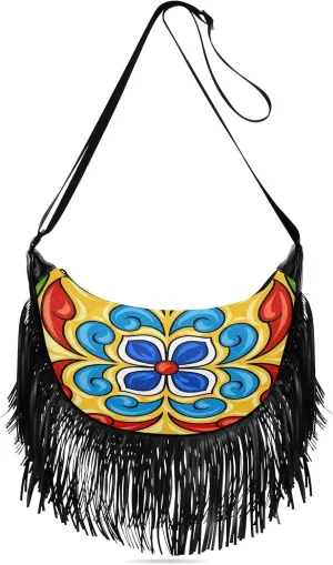 Women's PU Leather Chain Cross Body Bag, Shoulder Handbag Purse with Tassel for Ladies