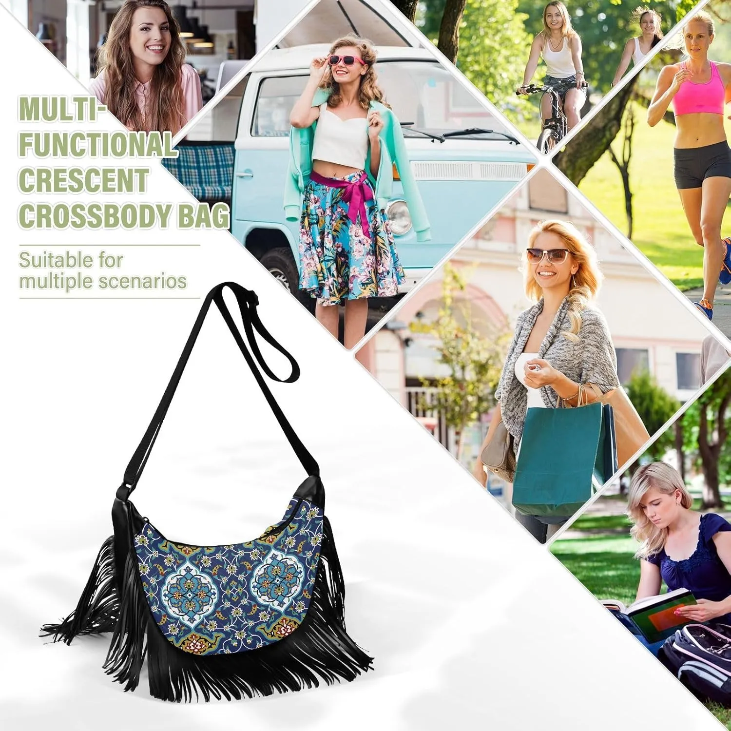 Women's PU Leather Chain Cross Body Bag, Shoulder Handbag Purse with Tassel for Ladies