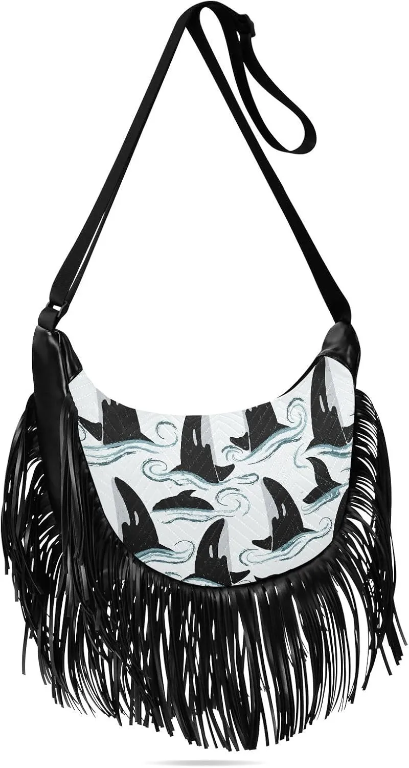 Women's PU Leather Chain Cross Body Bag, Shoulder Handbag Purse with Tassel for Ladies