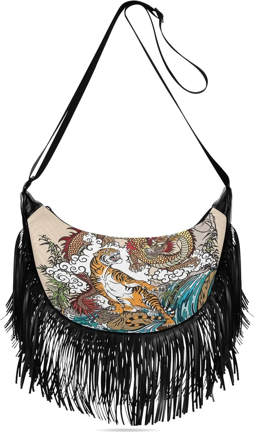 Women's PU Leather Chain Cross Body Bag, Shoulder Handbag Purse with Tassel for Ladies