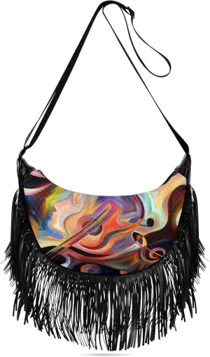 Women's PU Leather Chain Cross Body Bag, Shoulder Handbag Purse with Tassel for Ladies