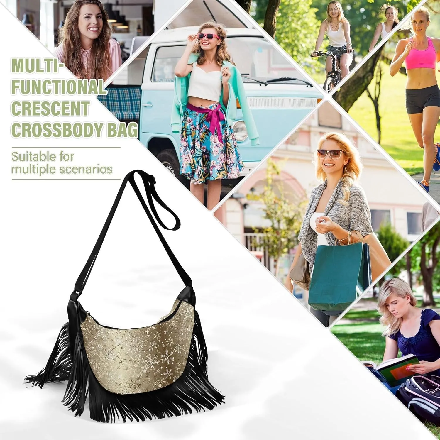 Women's PU Leather Chain Cross Body Bag, Shoulder Handbag Purse with Tassel for Ladies