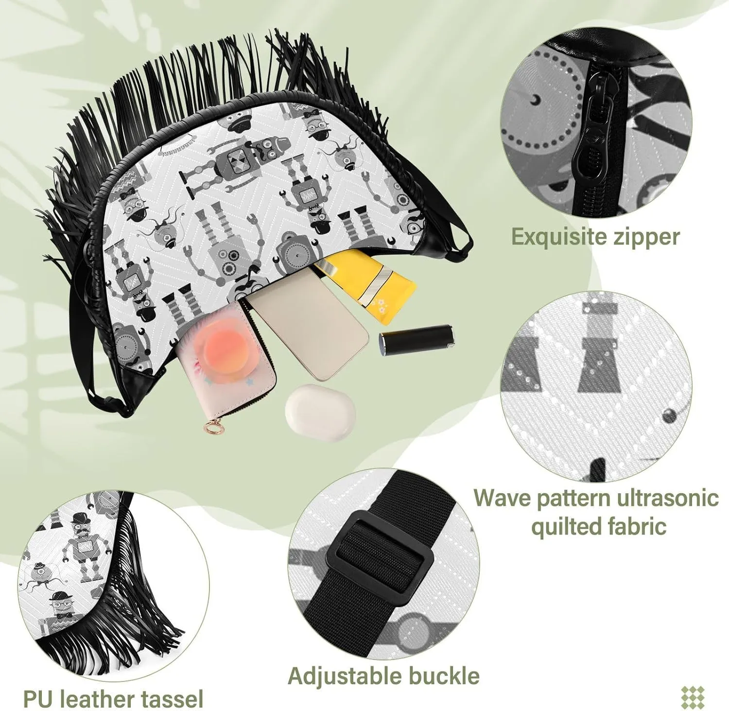 Women's PU Leather Chain Cross Body Bag, Shoulder Handbag Purse with Tassel for Ladies