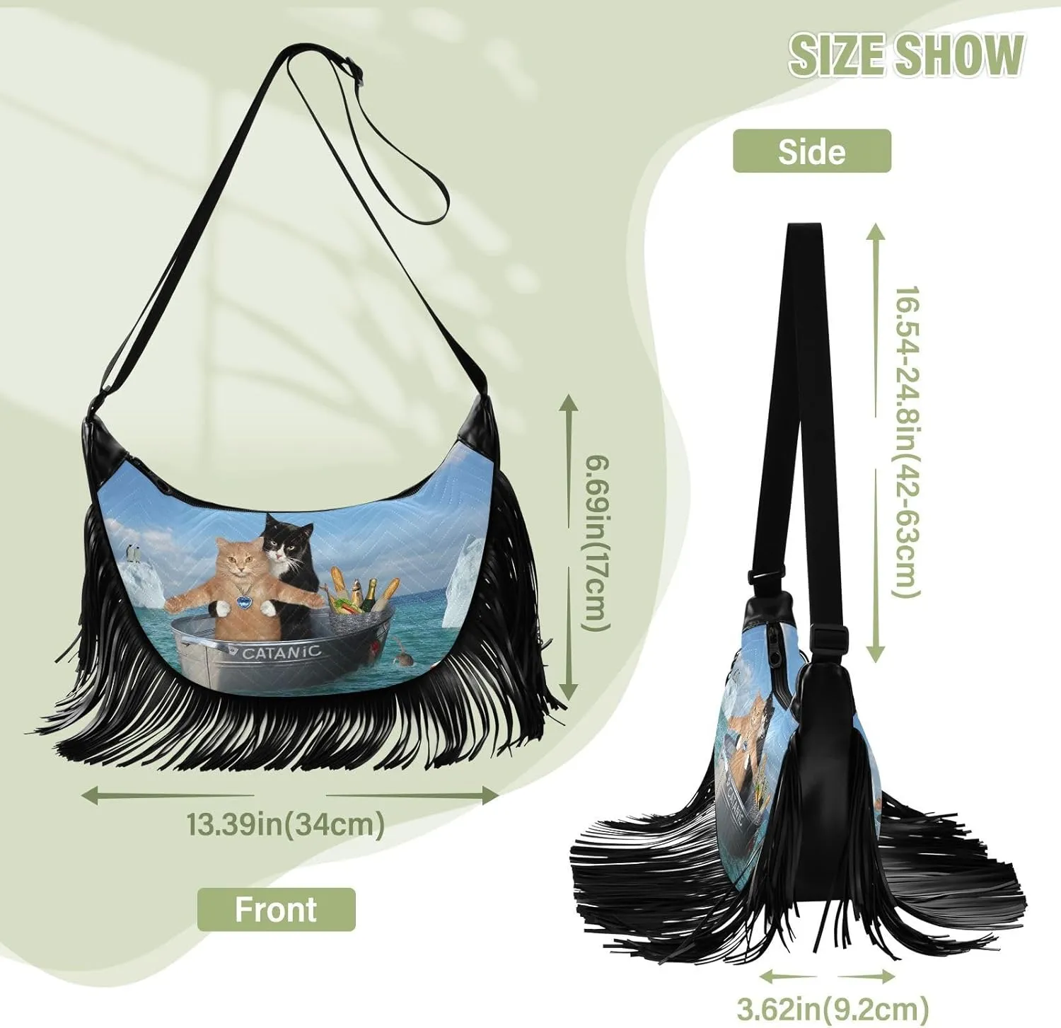 Women's PU Leather Chain Cross Body Bag, Shoulder Handbag Purse with Tassel for Ladies