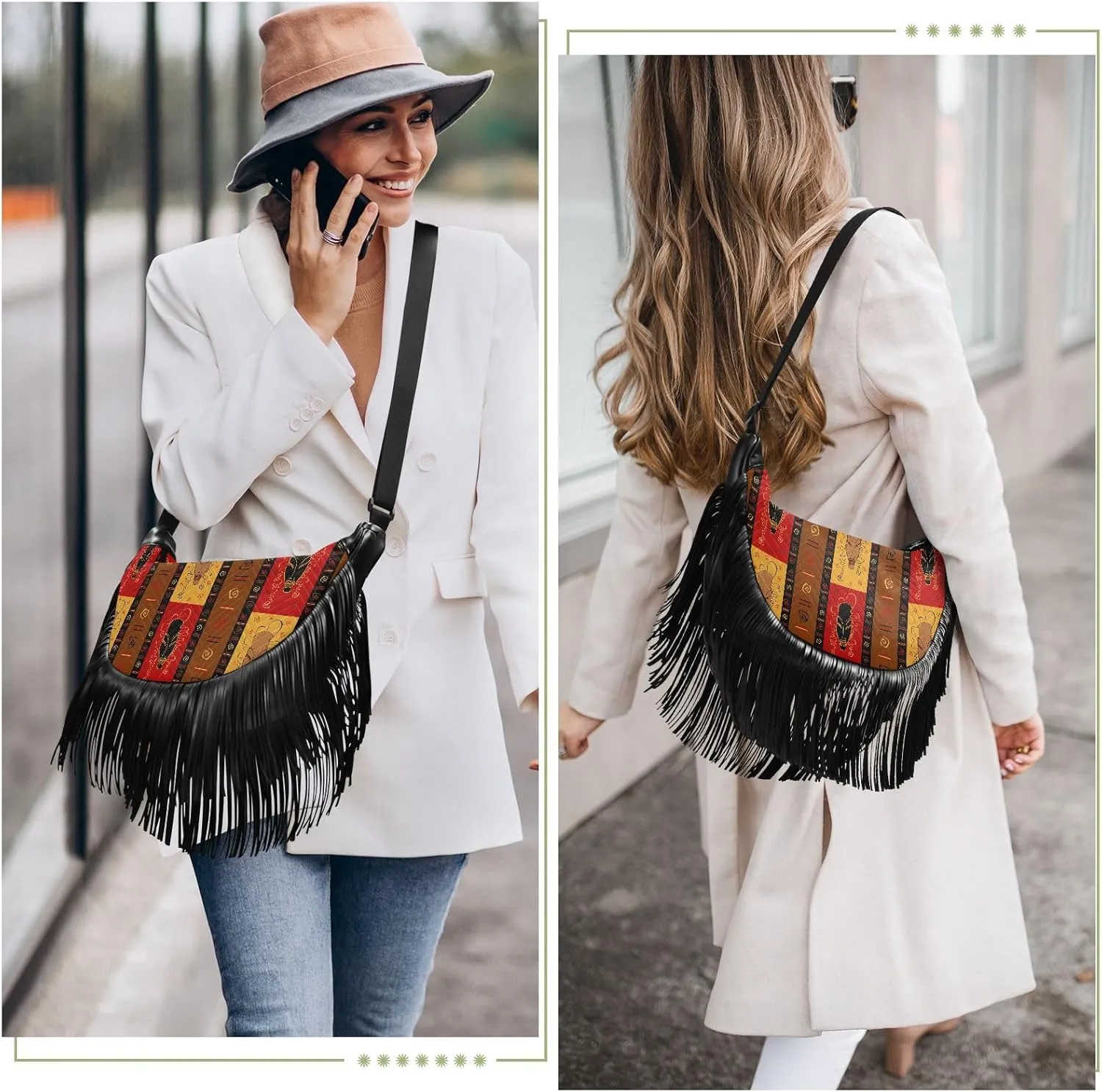 Women's PU Leather Chain Cross Body Bag, Shoulder Handbag Purse with Tassel for Ladies