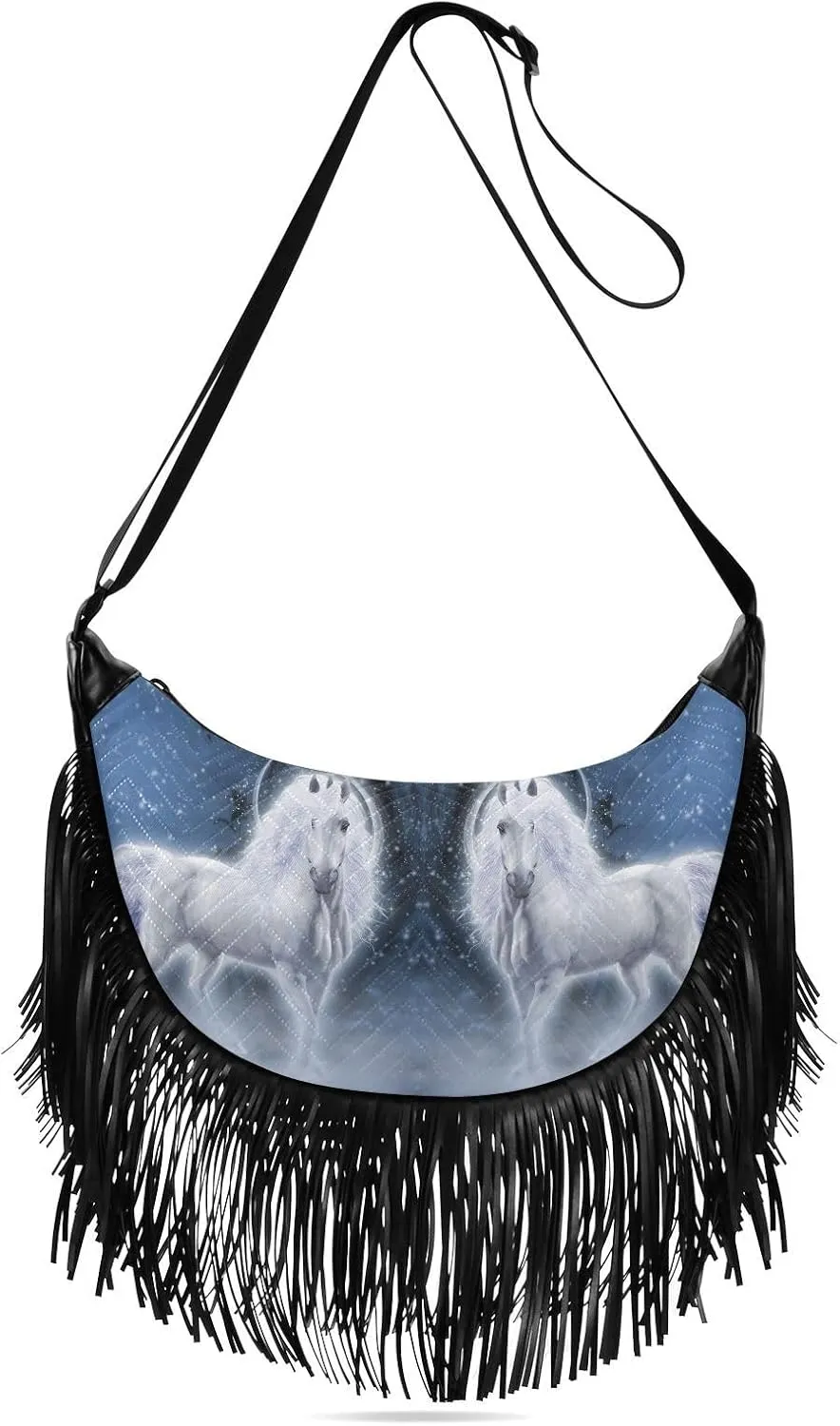 Women's PU Leather Chain Cross Body Bag, Shoulder Handbag Purse with Tassel for Ladies