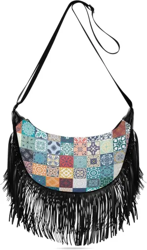 Women's PU Leather Chain Cross Body Bag, Shoulder Handbag Purse with Tassel for Ladies