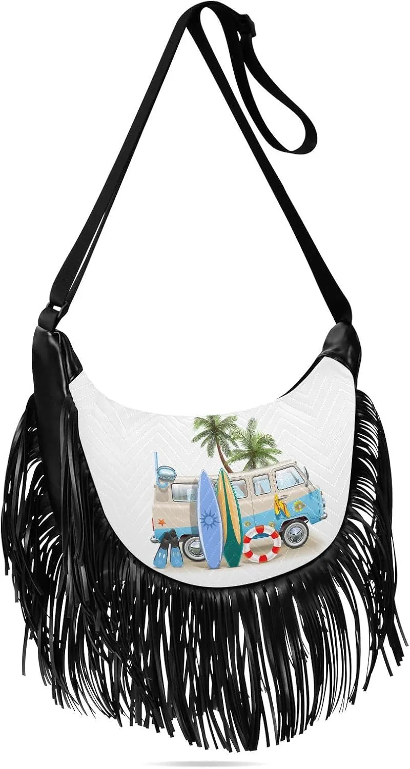 Women's PU Leather Chain Cross Body Bag, Shoulder Handbag Purse with Tassel for Ladies
