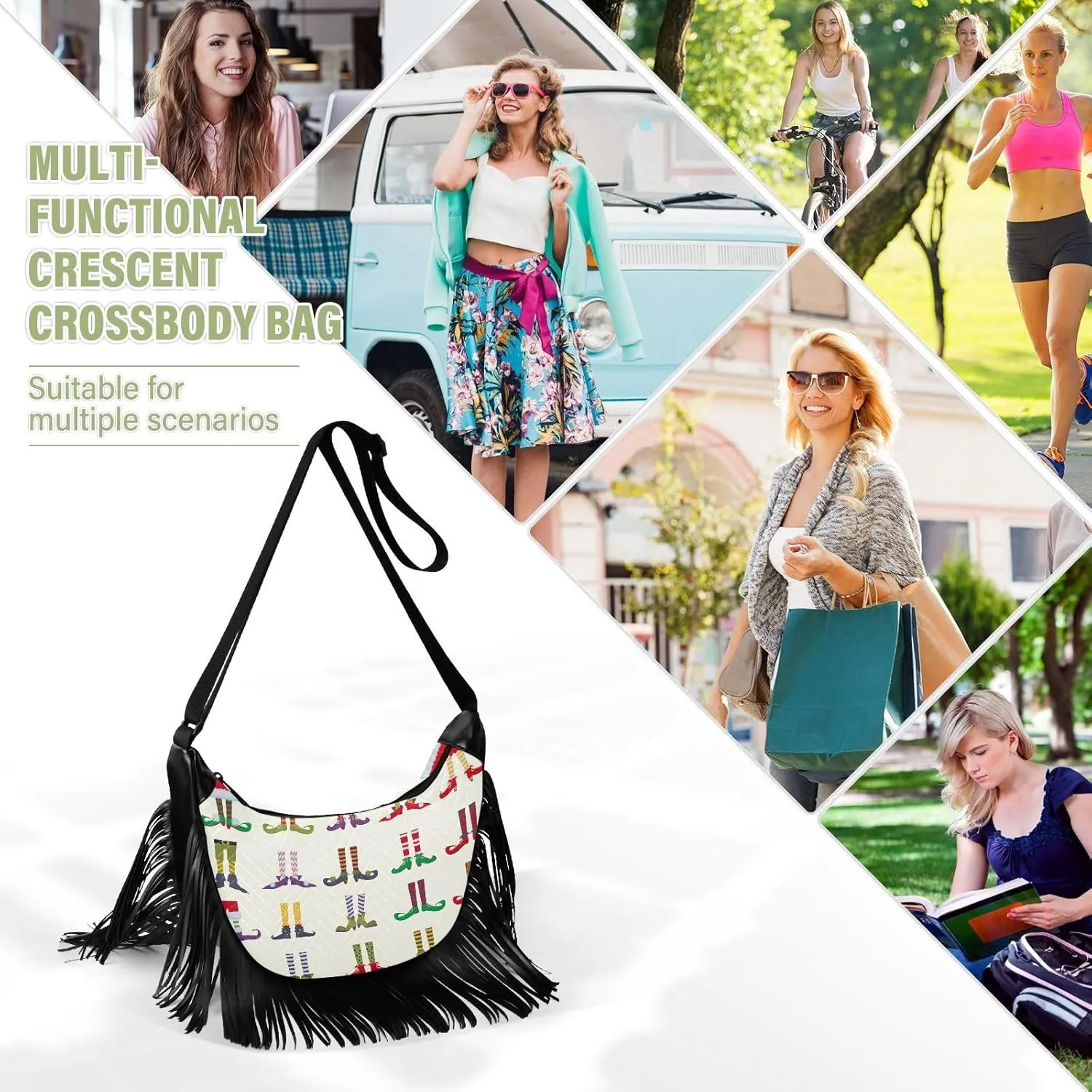 Women's PU Leather Chain Cross Body Bag, Shoulder Handbag Purse with Tassel for Ladies