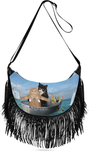 Women's PU Leather Chain Cross Body Bag, Shoulder Handbag Purse with Tassel for Ladies