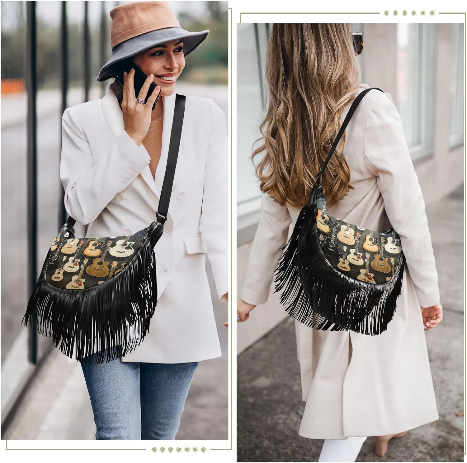Women's PU Leather Chain Cross Body Bag, Shoulder Handbag Purse with Tassel for Ladies