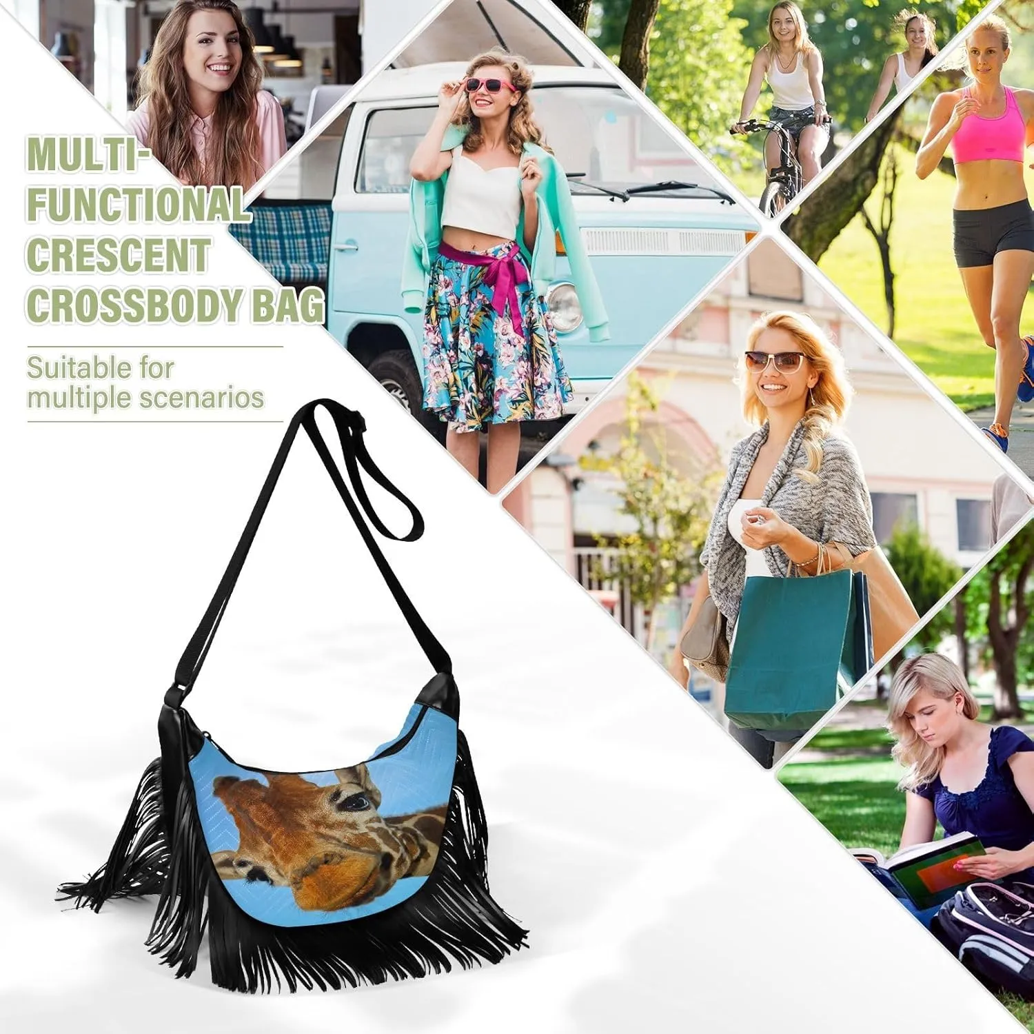 Women's PU Leather Chain Cross Body Bag, Shoulder Handbag Purse with Tassel for Ladies