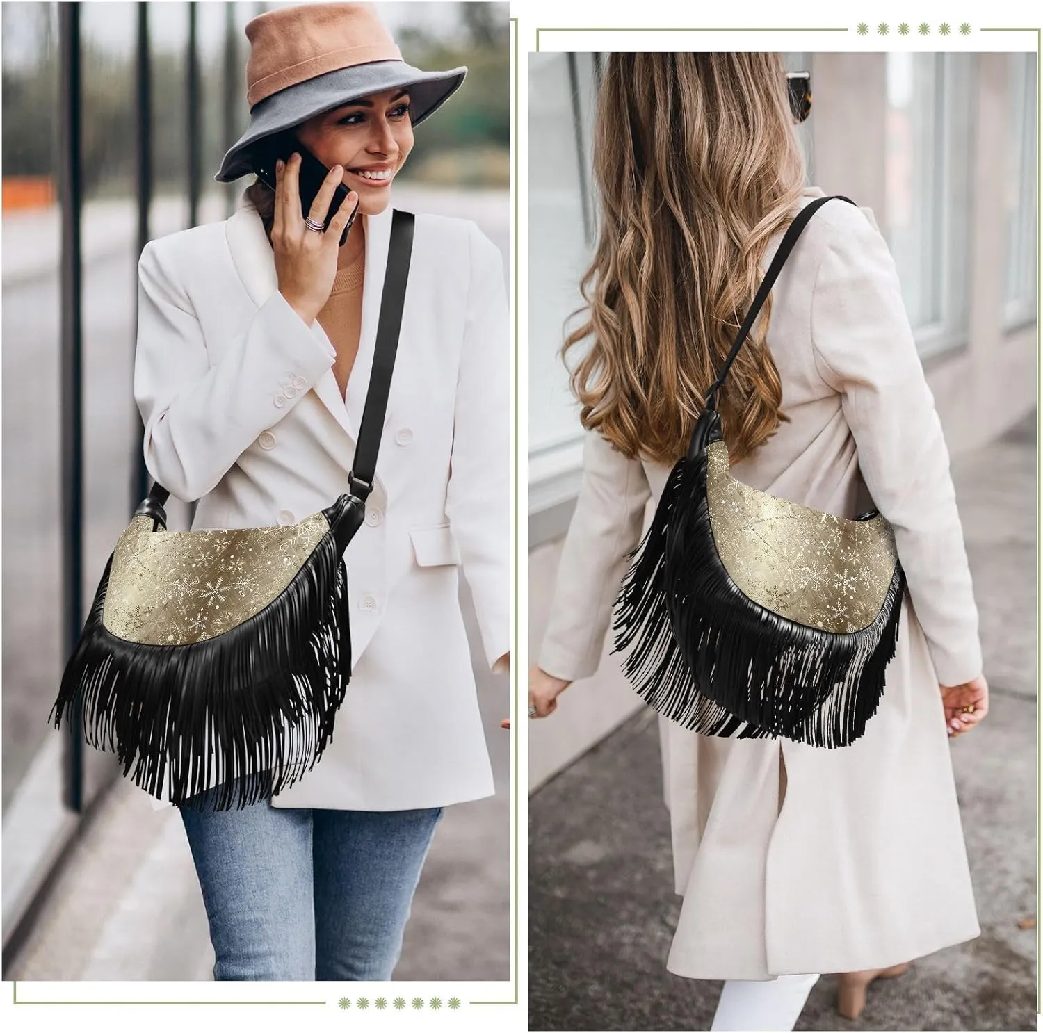 Women's PU Leather Chain Cross Body Bag, Shoulder Handbag Purse with Tassel for Ladies