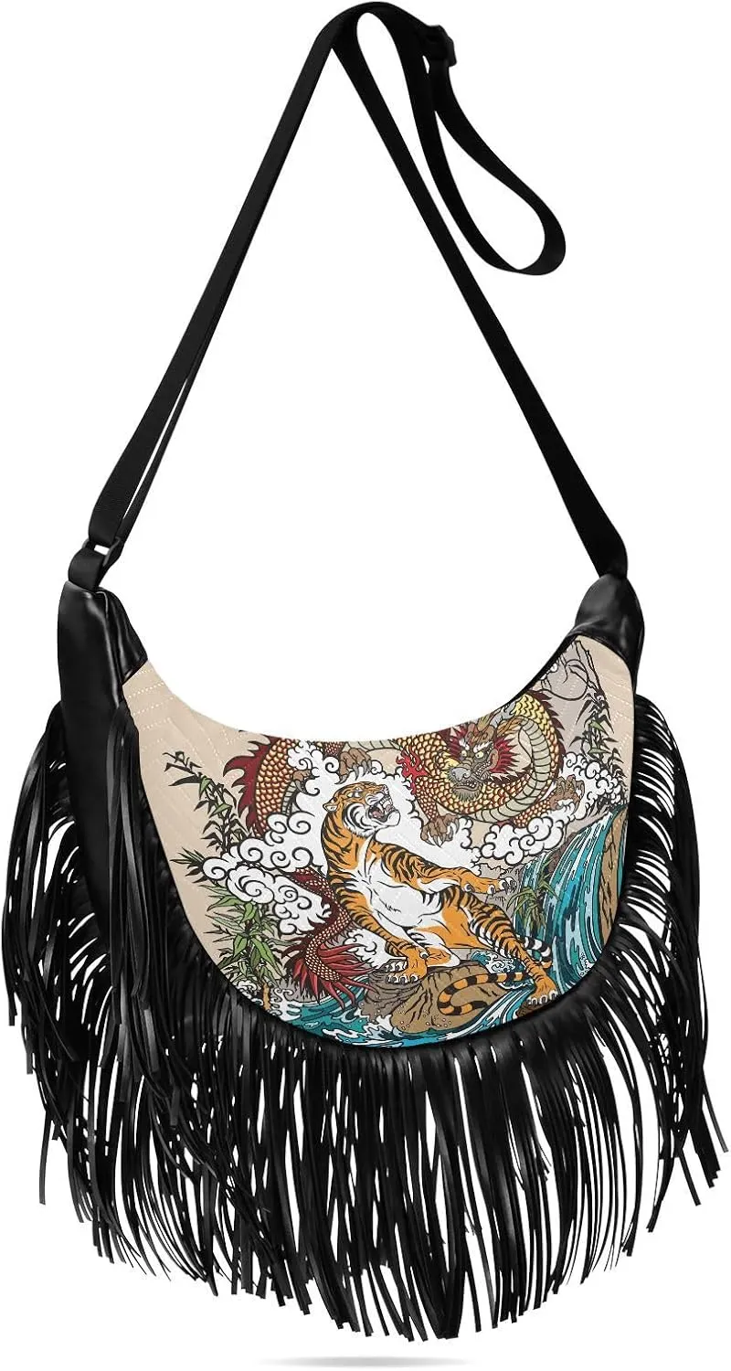 Women's PU Leather Chain Cross Body Bag, Shoulder Handbag Purse with Tassel for Ladies