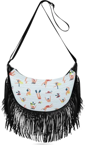 Women's PU Leather Chain Cross Body Bag, Shoulder Handbag Purse with Tassel for Ladies