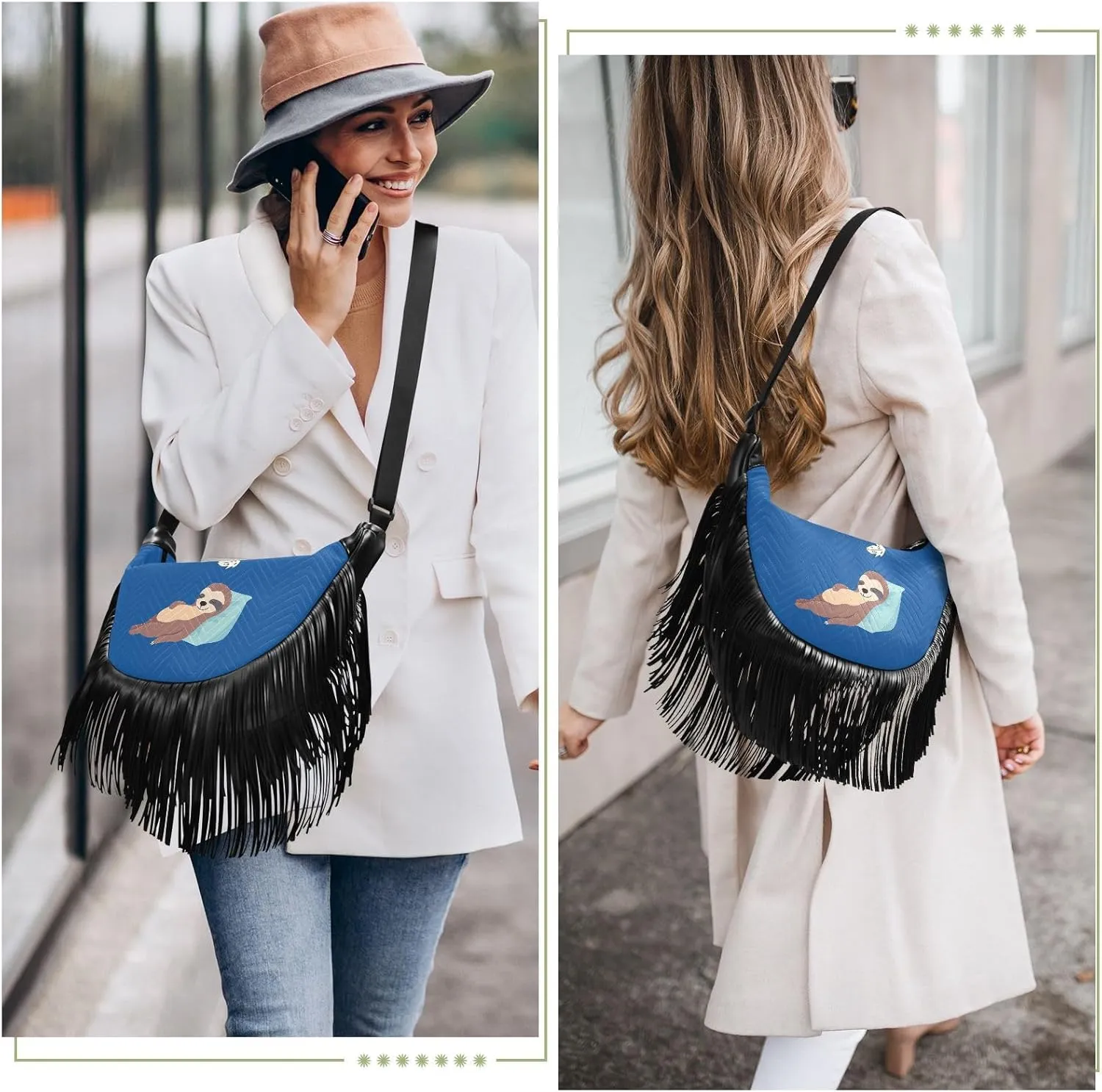 Women's PU Leather Chain Cross Body Bag, Shoulder Handbag Purse with Tassel for Ladies