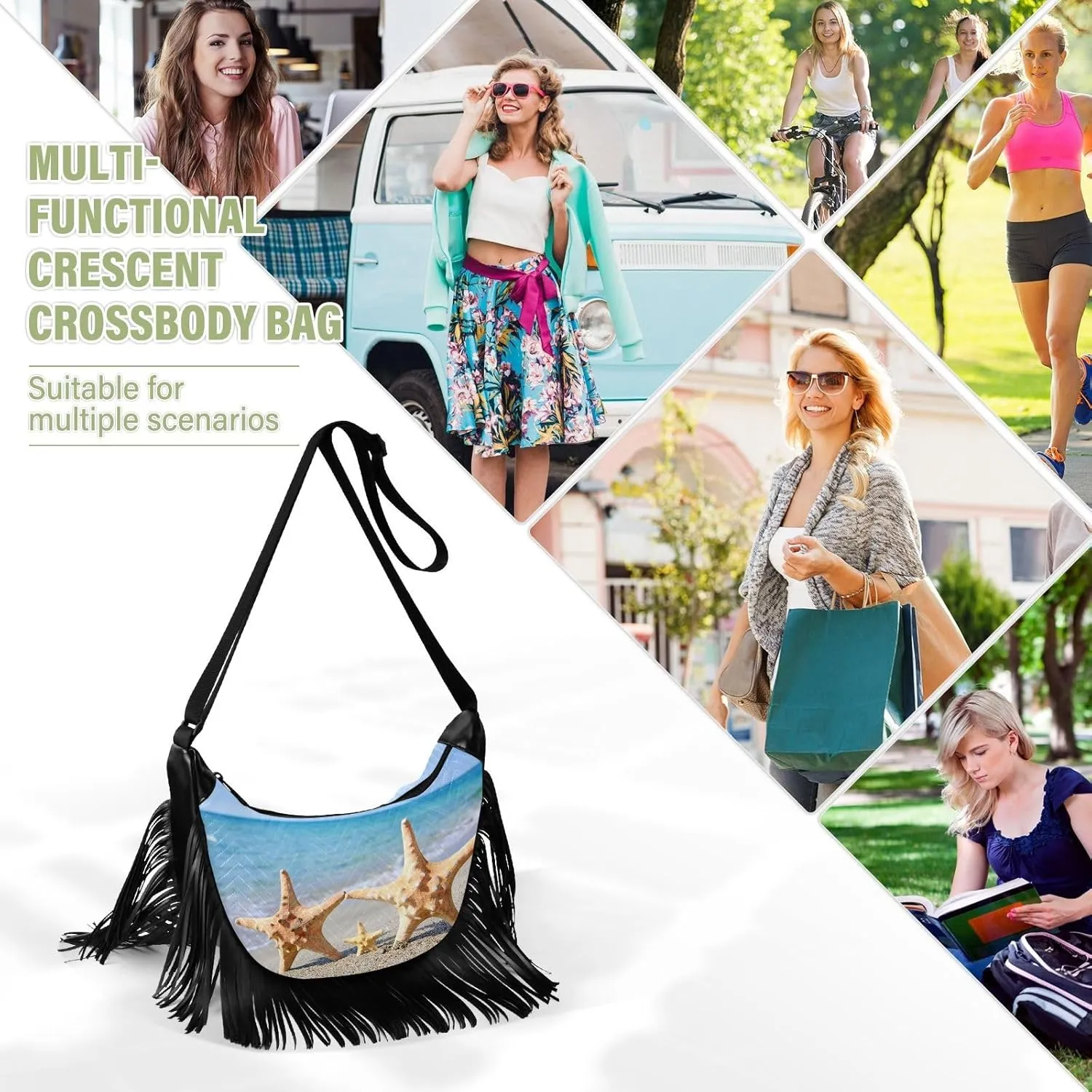 Women's PU Leather Chain Cross Body Bag, Shoulder Handbag Purse with Tassel for Ladies