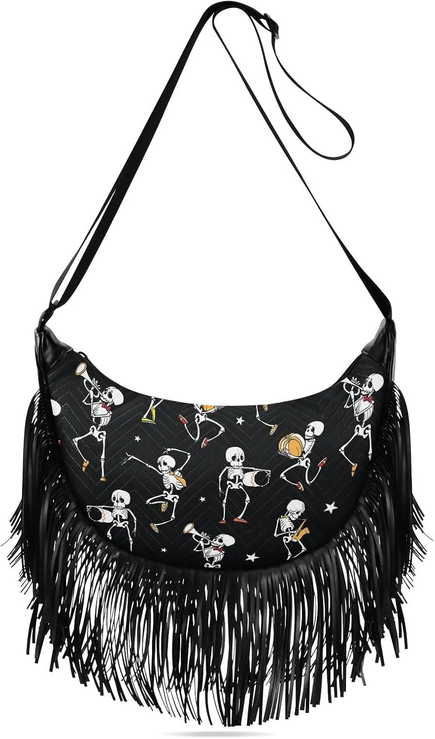 Women's PU Leather Chain Cross Body Bag, Shoulder Handbag Purse with Tassel for Ladies