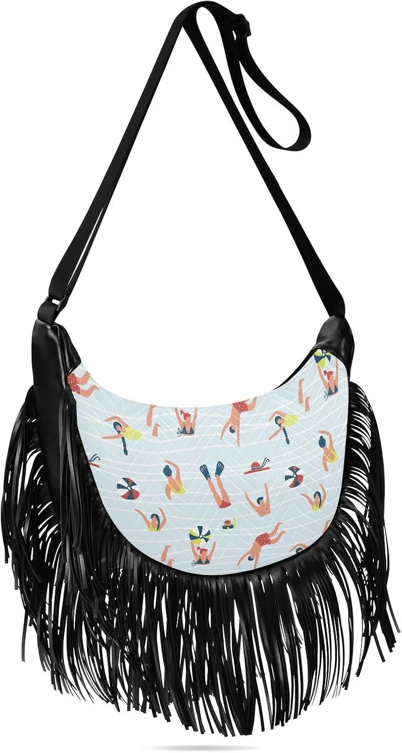 Women's PU Leather Chain Cross Body Bag, Shoulder Handbag Purse with Tassel for Ladies