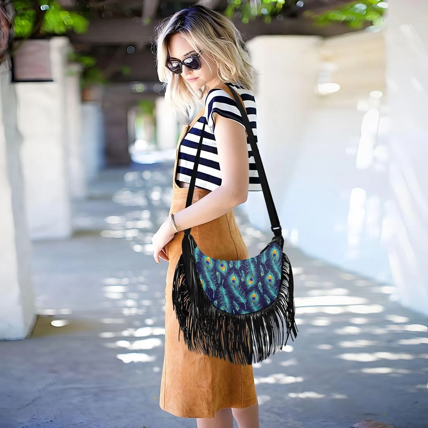 Women's PU Leather Chain Cross Body Bag, Shoulder Handbag Purse with Tassel for Ladies