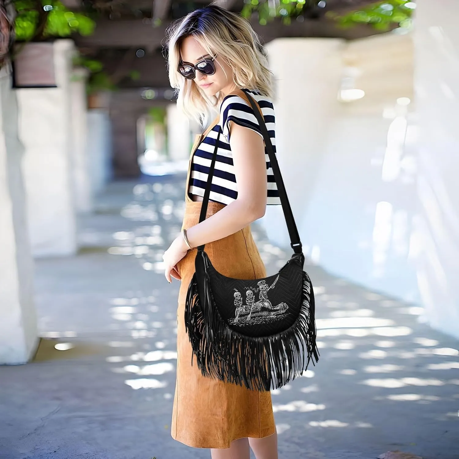 Women's PU Leather Chain Cross Body Bag, Shoulder Handbag Purse with Tassel for Ladies