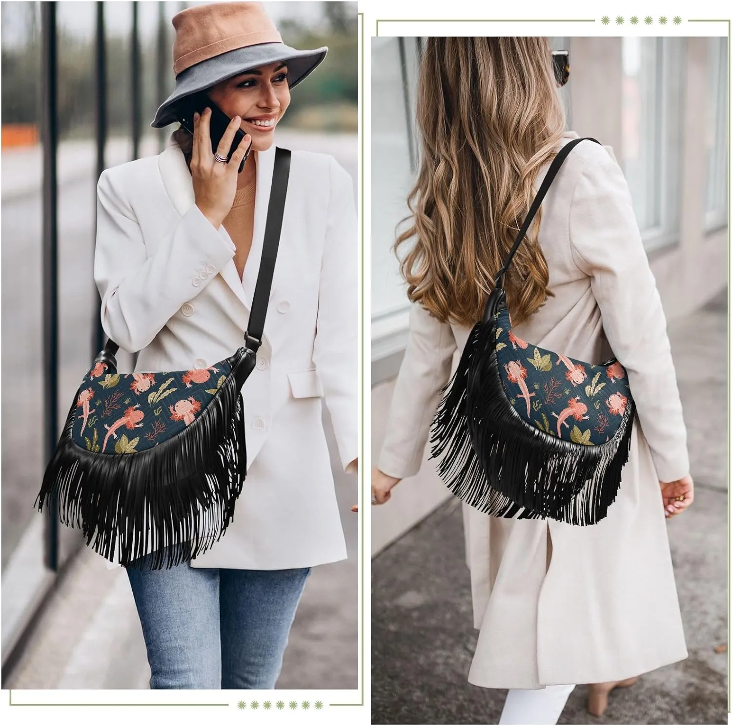 Women's PU Leather Chain Cross Body Bag, Shoulder Handbag Purse with Tassel for Ladies