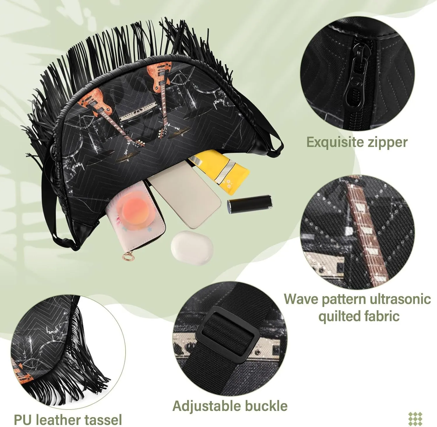 Women's PU Leather Chain Cross Body Bag, Shoulder Handbag Purse with Tassel for Ladies