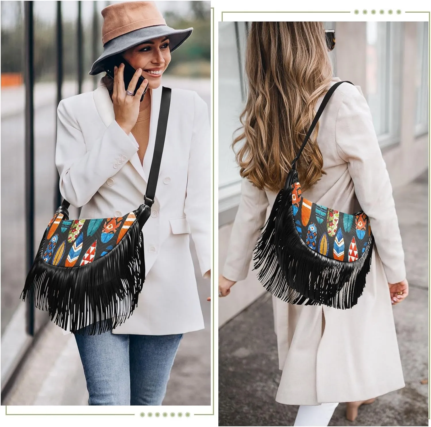 Women's PU Leather Chain Cross Body Bag, Shoulder Handbag Purse with Tassel for Ladies