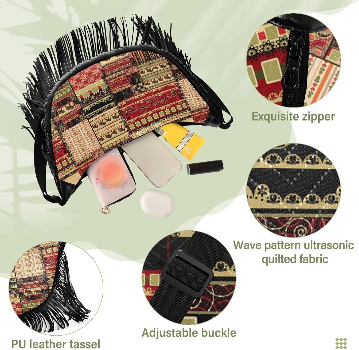 Women's PU Leather Chain Cross Body Bag, Shoulder Handbag Purse with Tassel for Ladies