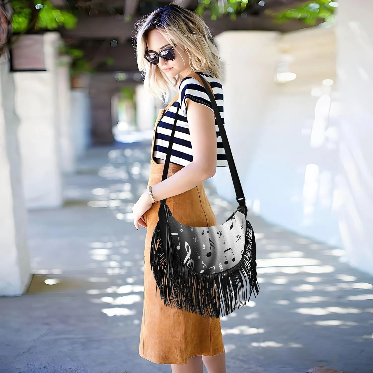 Women's PU Leather Chain Cross Body Bag, Shoulder Handbag Purse with Tassel for Ladies