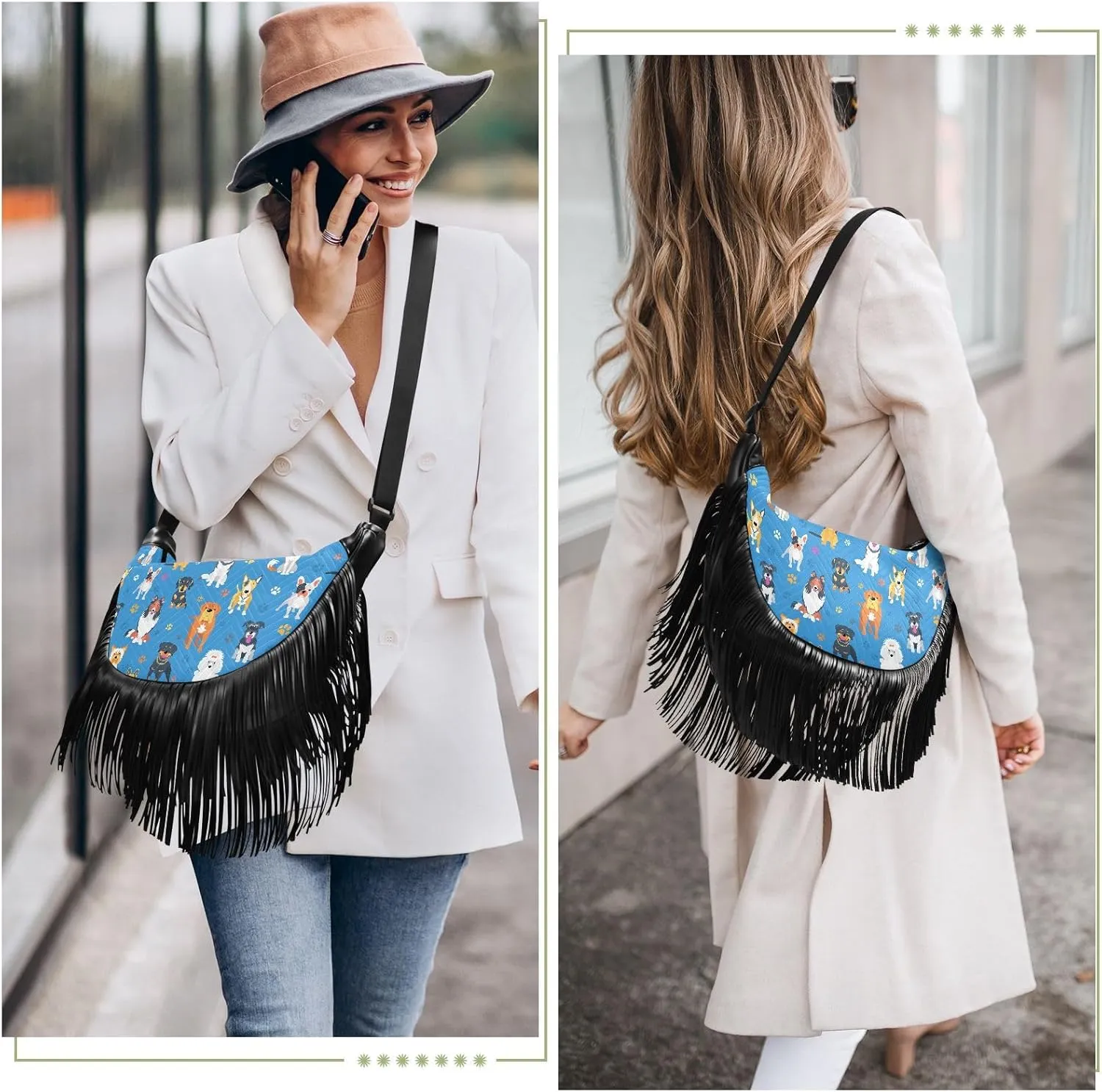 Women's PU Leather Chain Cross Body Bag, Shoulder Handbag Purse with Tassel for Ladies