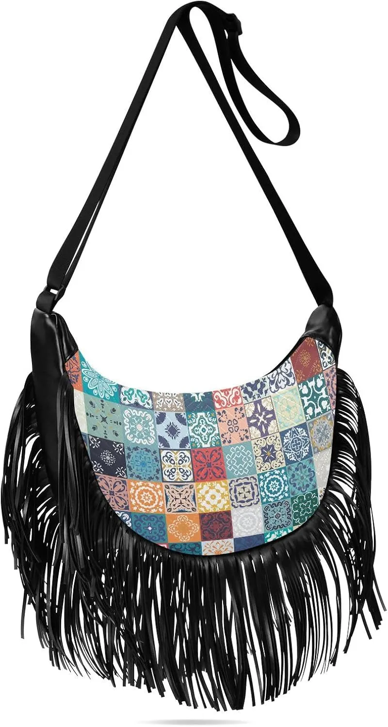 Women's PU Leather Chain Cross Body Bag, Shoulder Handbag Purse with Tassel for Ladies