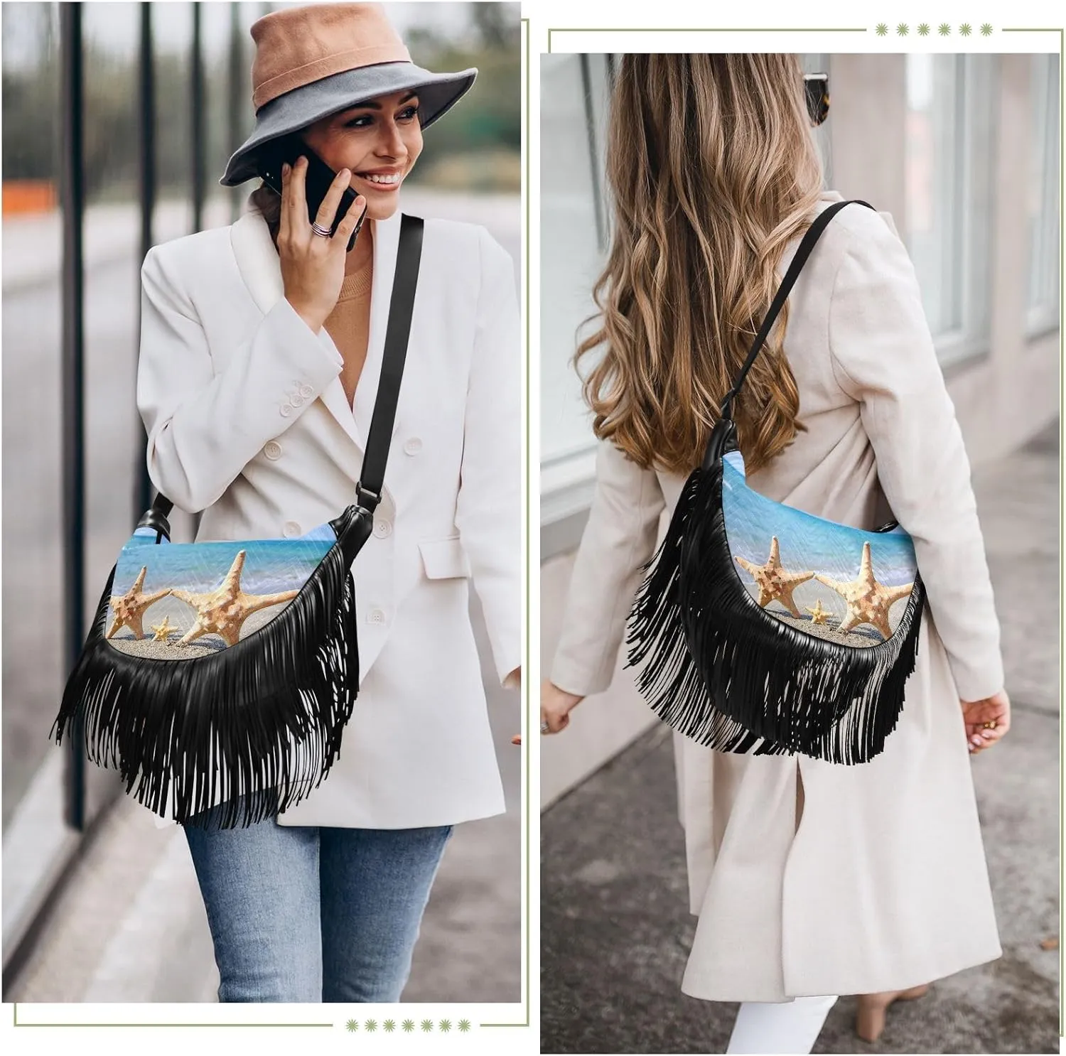 Women's PU Leather Chain Cross Body Bag, Shoulder Handbag Purse with Tassel for Ladies