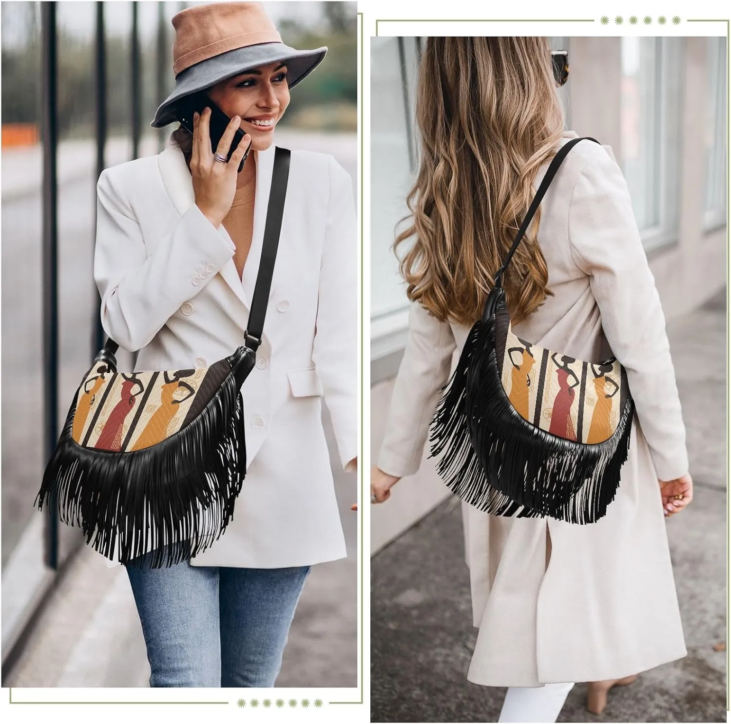Women's PU Leather Chain Cross Body Bag, Shoulder Handbag Purse with Tassel for Ladies