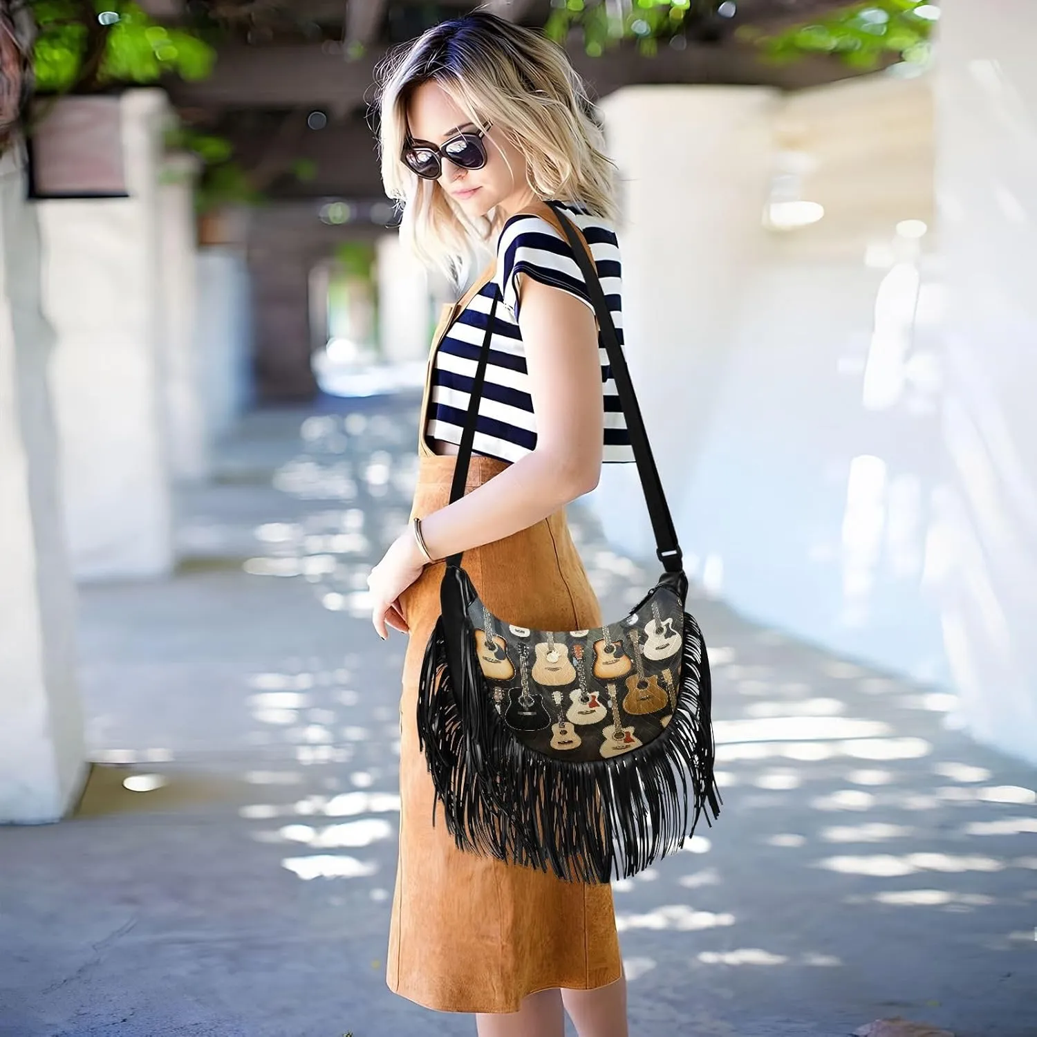 Women's PU Leather Chain Cross Body Bag, Shoulder Handbag Purse with Tassel for Ladies