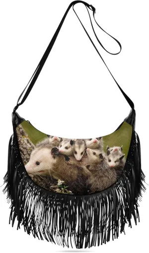 Women's PU Leather Chain Cross Body Bag, Shoulder Handbag Purse with Tassel for Ladies