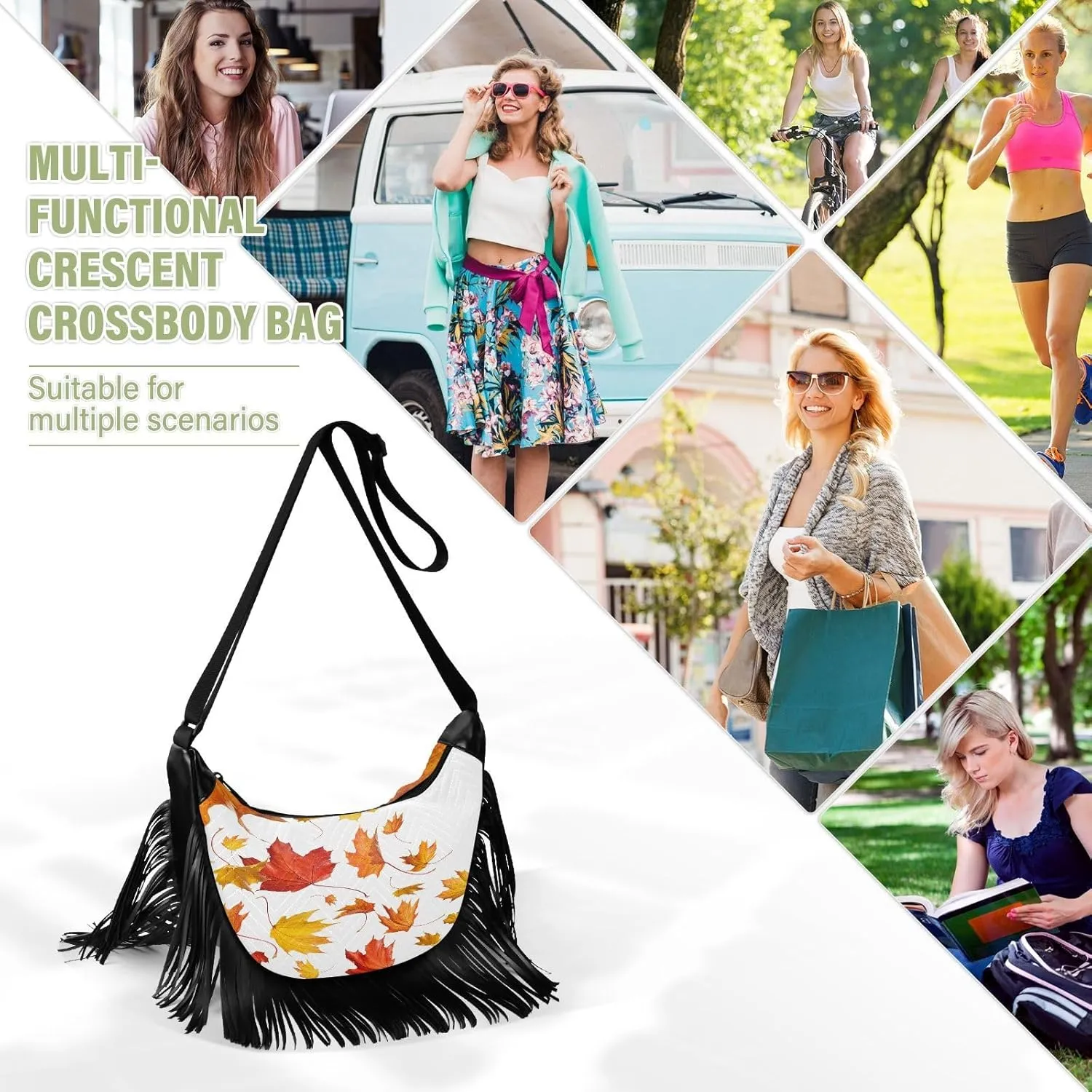 Women's PU Leather Chain Cross Body Bag, Shoulder Handbag Purse with Tassel for Ladies