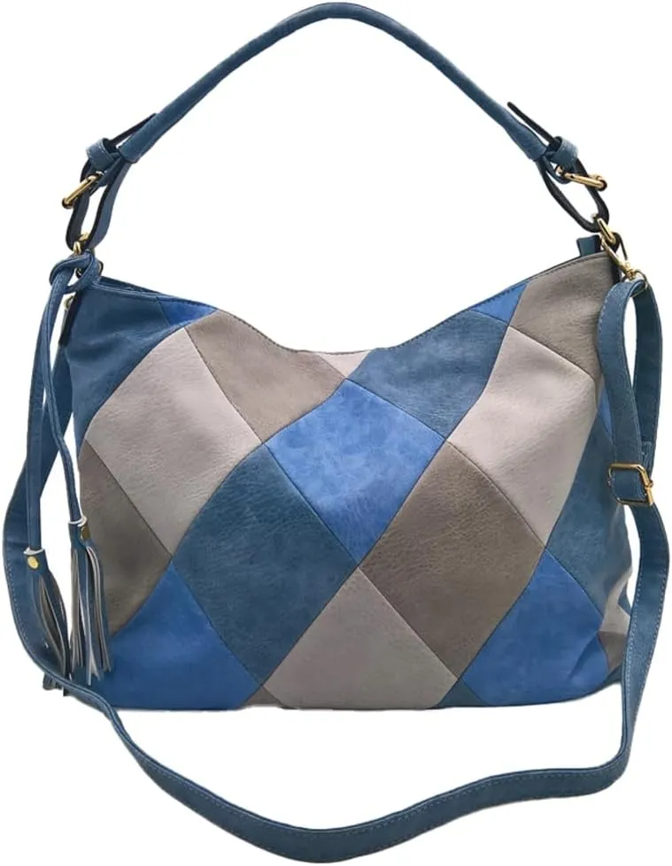 Women's PU Leather Tote Bag Retro Large Shoulder Crossbody Bag Checkered Handbag Top Handle Purse Satchel