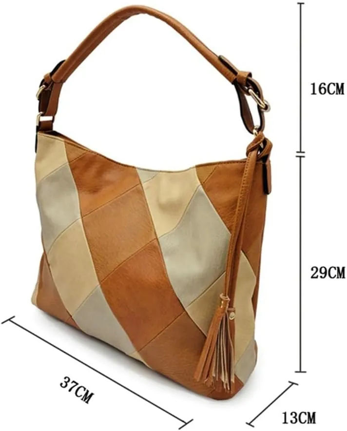 Women's PU Leather Tote Bag Retro Large Shoulder Crossbody Bag Checkered Handbag Top Handle Purse Satchel