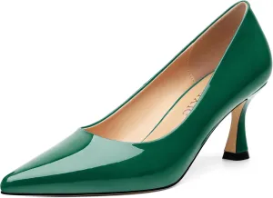 Women's Pumps, Slip On Pointed Closed Toe Kitten Heels for Women, Patent Comfortable Mid Heel Pumps Women's Office Dress Shoes 2.5 Inch